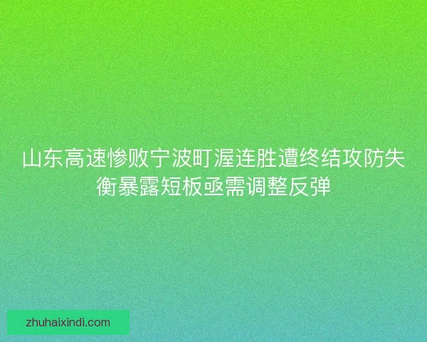 山东高速惨败宁波町渥连胜遭终结攻防失衡暴露短板亟需调整反弹